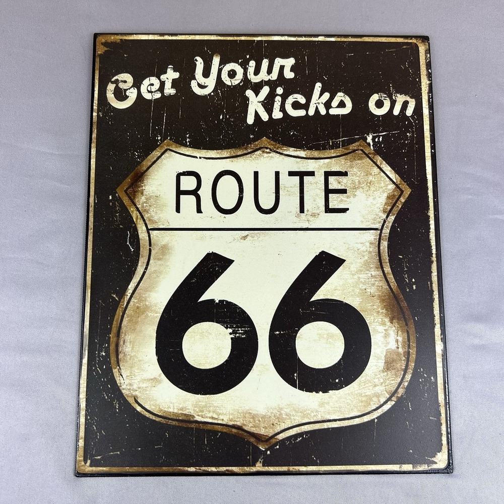 Route 66 Rustic Metal Sign Wall Decor Road Trip Americana Get Your Kicks Used